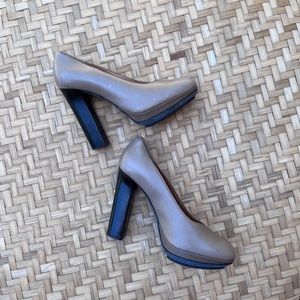 LANVIN GORGEOUS TAUPE LEATHER BLOCK HIGH HEELS - NWOT -‎ MADE IN ITALY